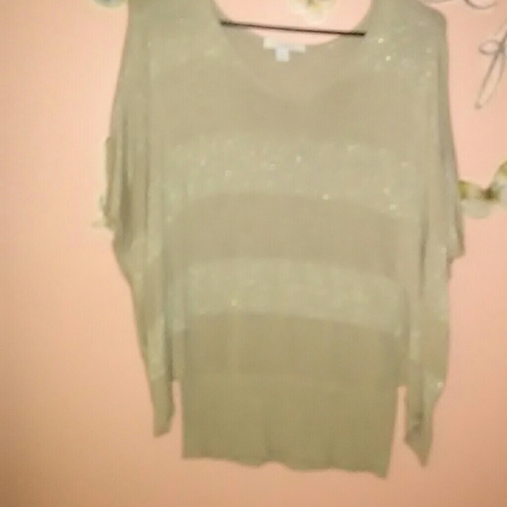 Size Medium Split Sleeve Tan Glitters Blouse